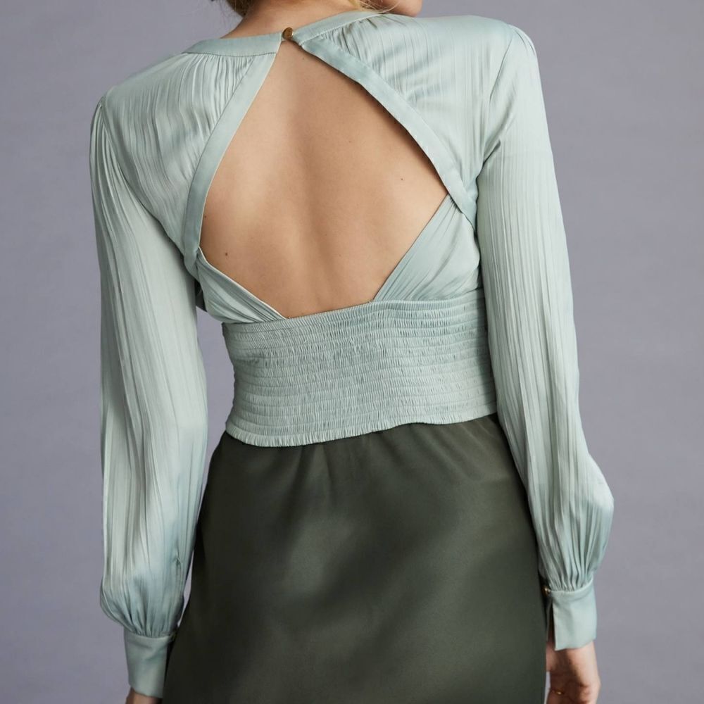 Anthropologie Blouson-Sleeve Blouse In Mint Green Size Extra Small NWT - Picture 3 of 7